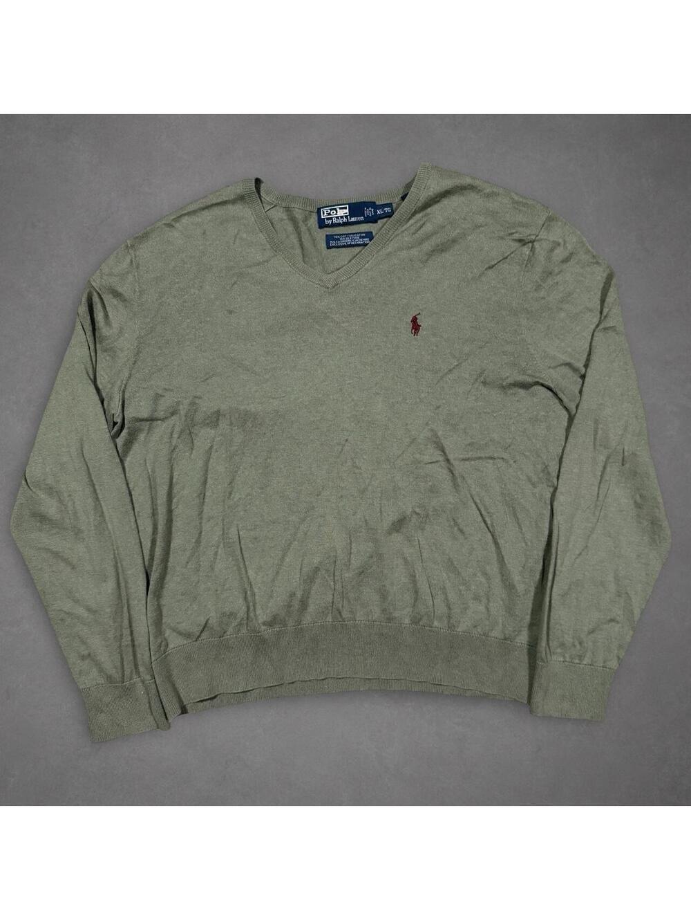 Polo Ralph Lauren Olive Green Silk Cotton V-Neck Sweater XL